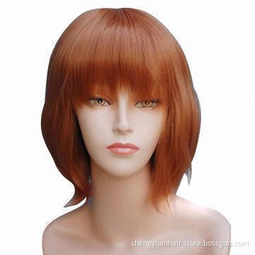 BOB Brown Short Straight Synthetic Hair Wigs for Lady, Easy to Wash and Care